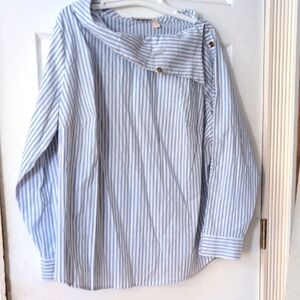 Denim&Co Blue Striped Women's Top